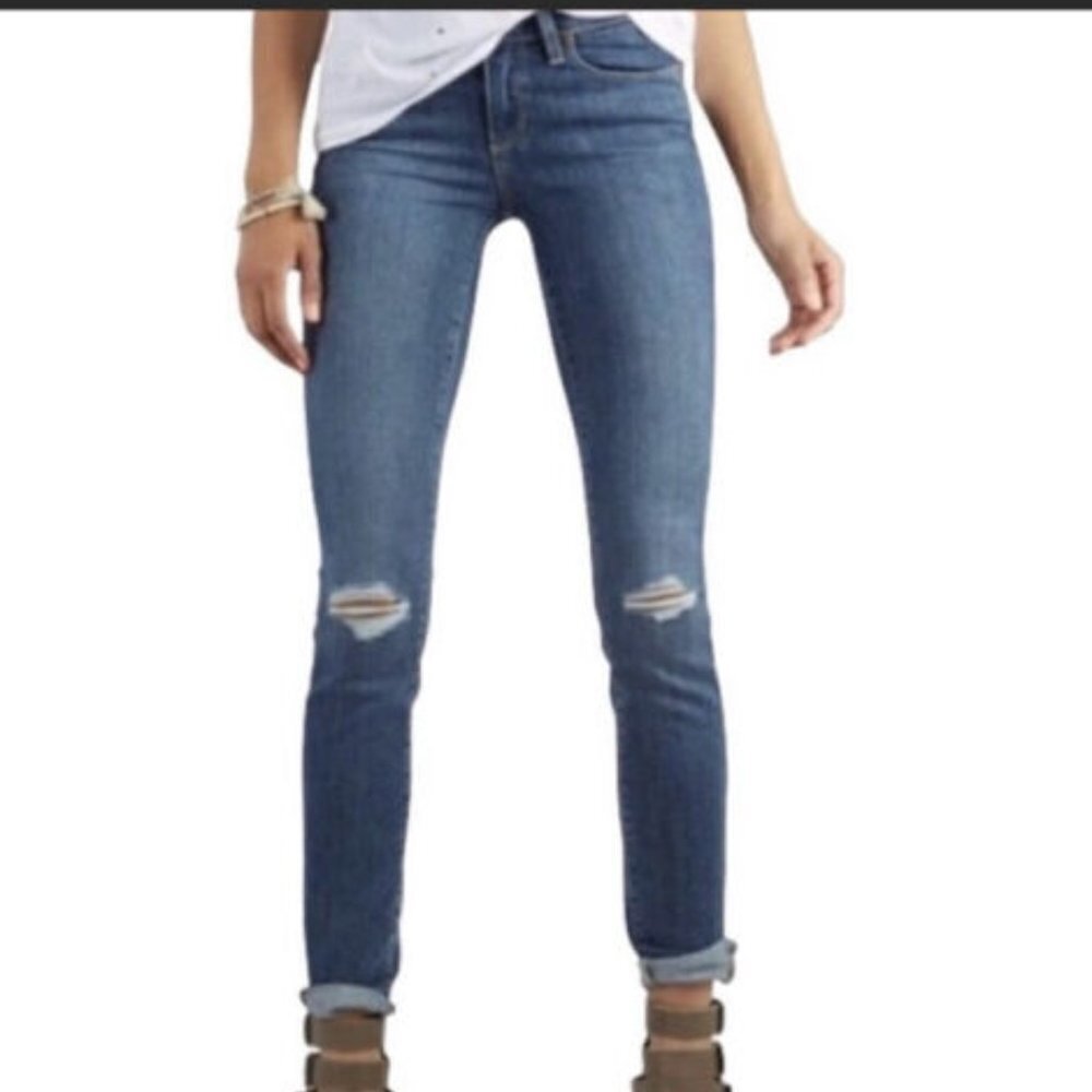 PAIGE Blue Distressed Cropped Skinny Jeans